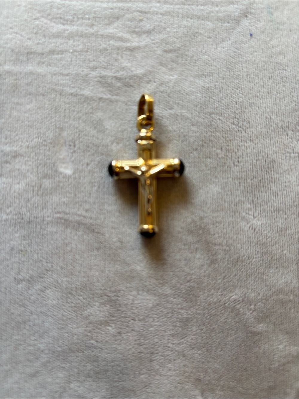 Gold Cross Pendant Necklace Charm with Black Tip Accents